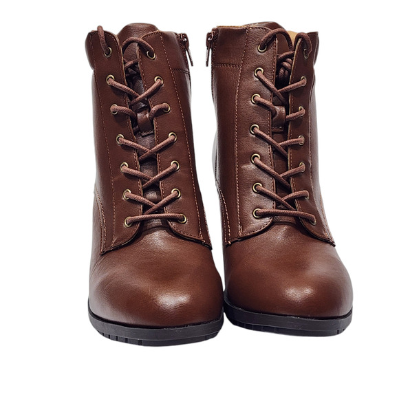 Style & Co Lucillee Ankle Boots 7 M Brown Faux Leather Pointed Toes Block Heels - Picture 7 of 14